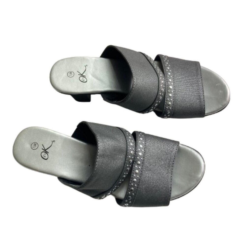 It's OK Sandals NEW Size 7.5 Slip-On "Winsome" Silver Gray Metallic, 2.5" heel